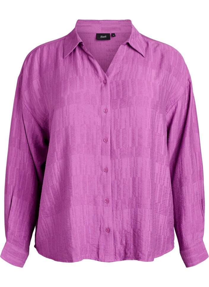 Chemise ample avec texture et col en V, Violet, Packshot image number 0