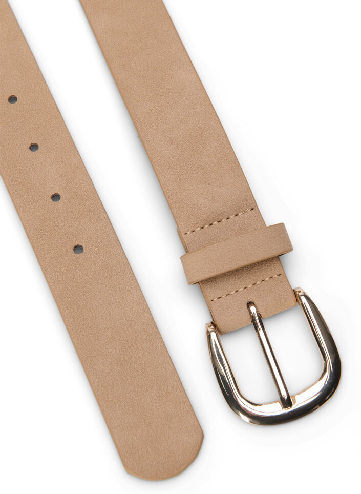 Ceinture en simili-cuir à boucle dorée, Beige, Packshot image number 1