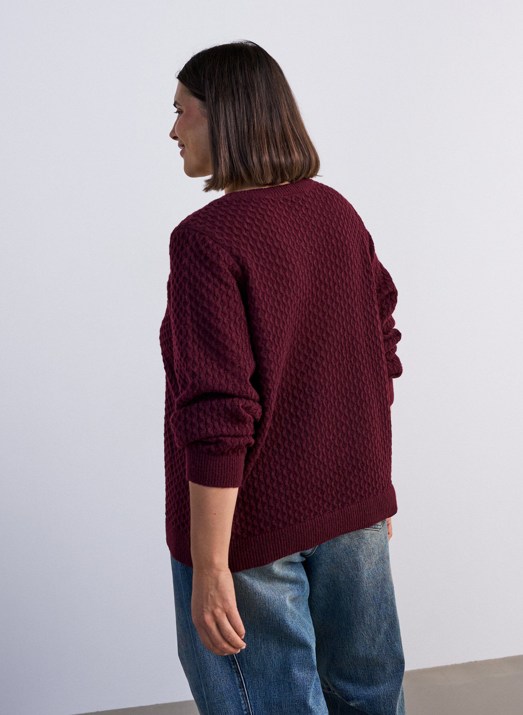 ZizziStrickbluse mit strukturiertem Lochmuster, Rot, Model image number 2