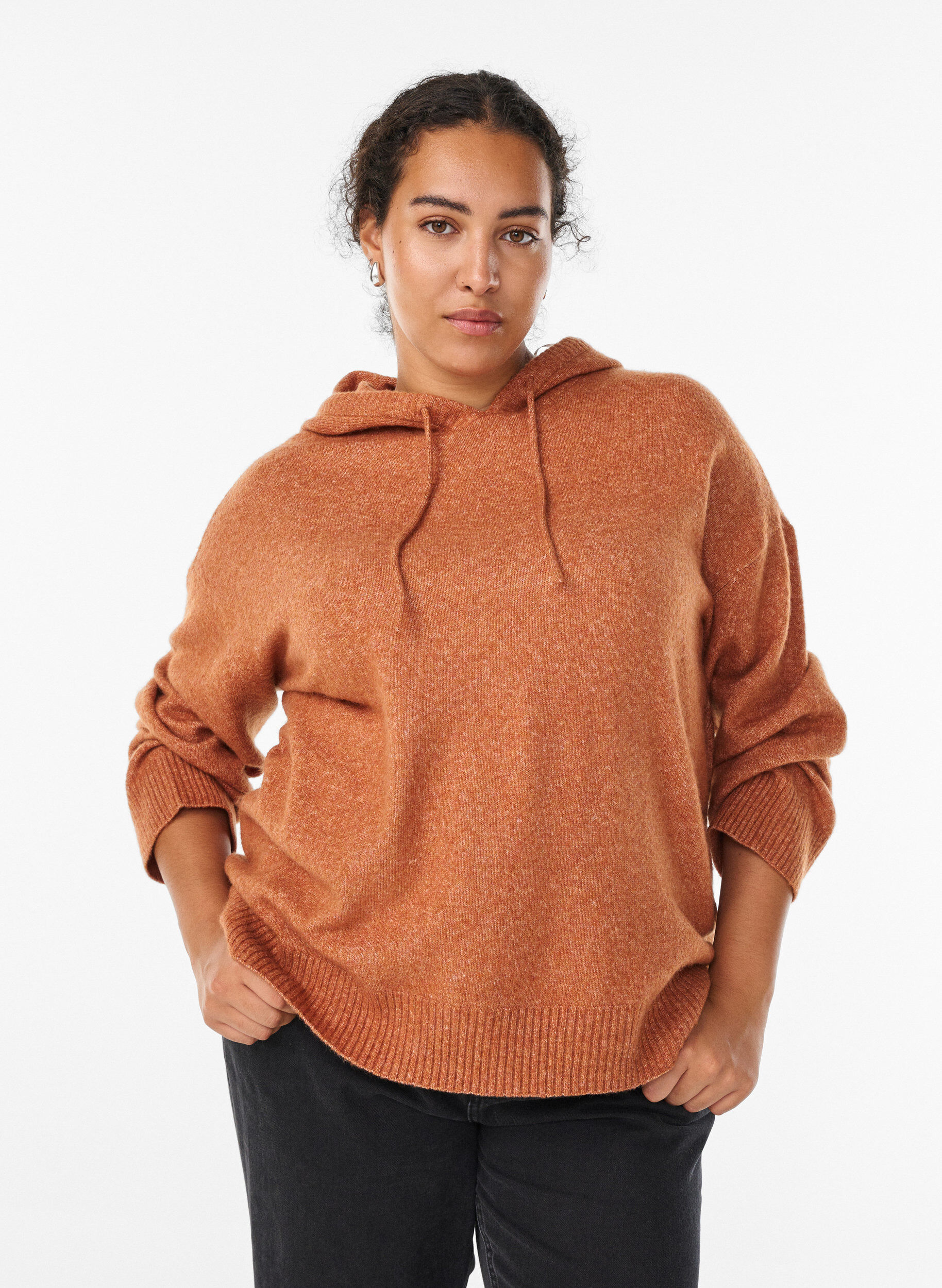 Strick-Hoodie, Orange, Model