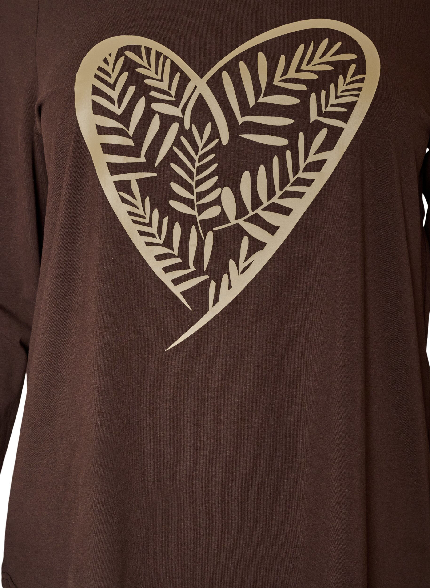 ZizziHaut de pyjama en coton &agrave; imprim&eacute; c&oelig;urs, Marron, Packshot image number 2
