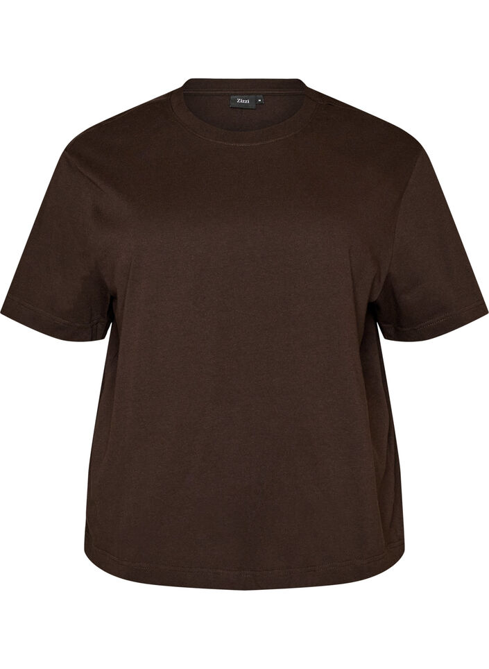 T-shirt coupe boxy en coton, Marron, Packshot image number 0