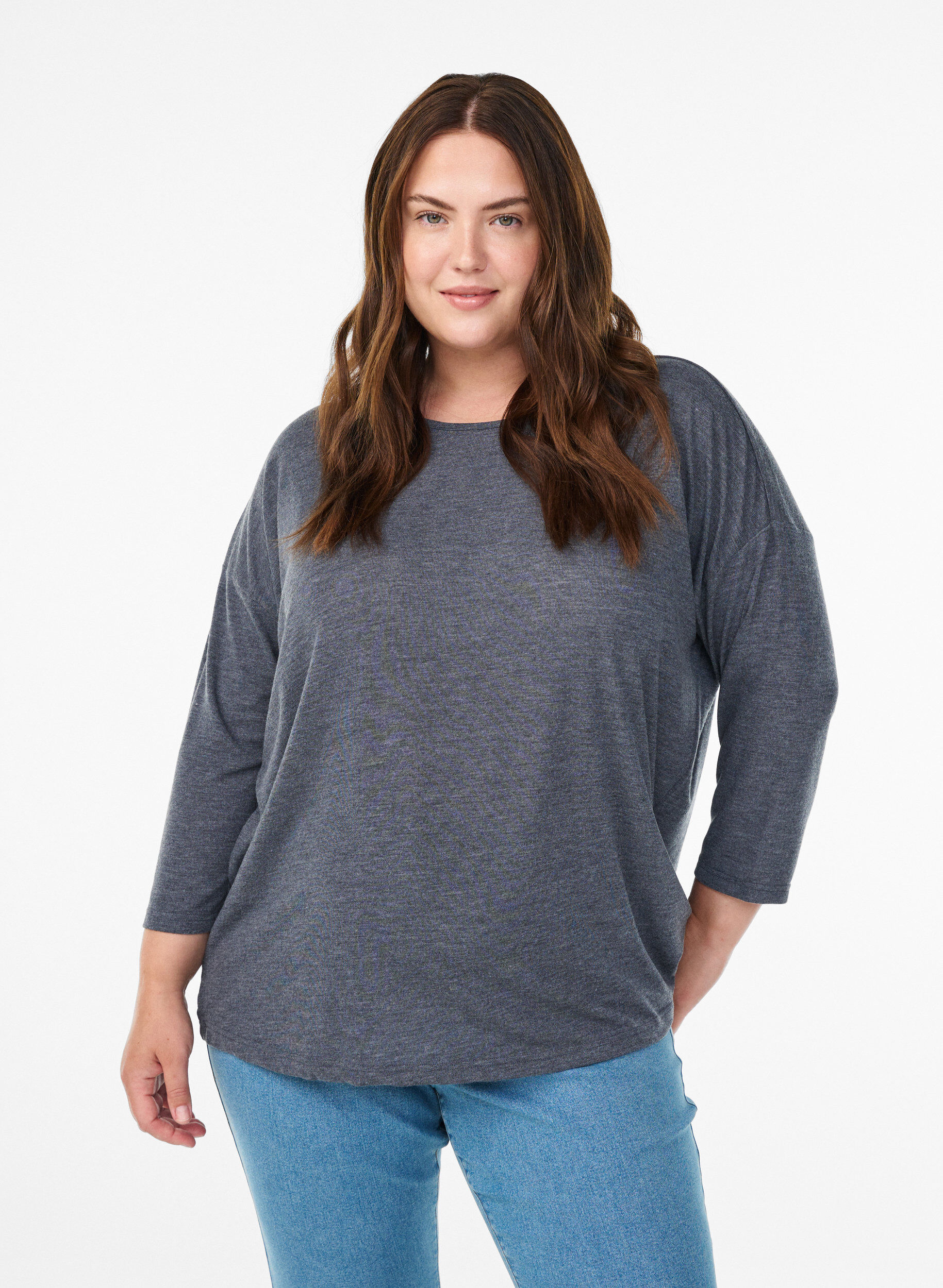 FLASH &ndash; Bluse aus Jersey mit 3/4-&Auml;rmeln, Grau, Model