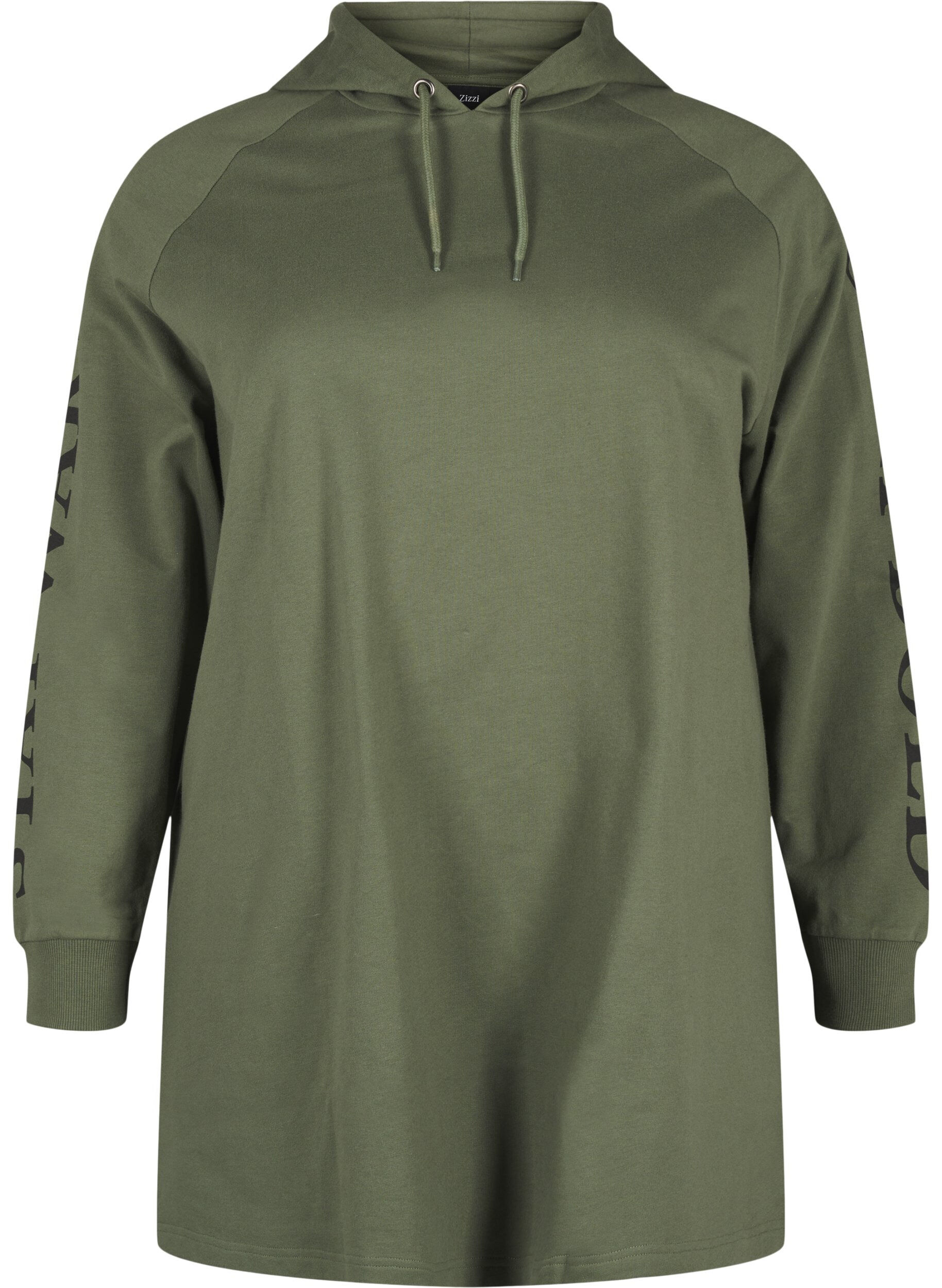 Zizzi Oversize-Sweatshirt mit Print an den &Auml;rmeln, Thyme w. Black, Packshot image number 0
