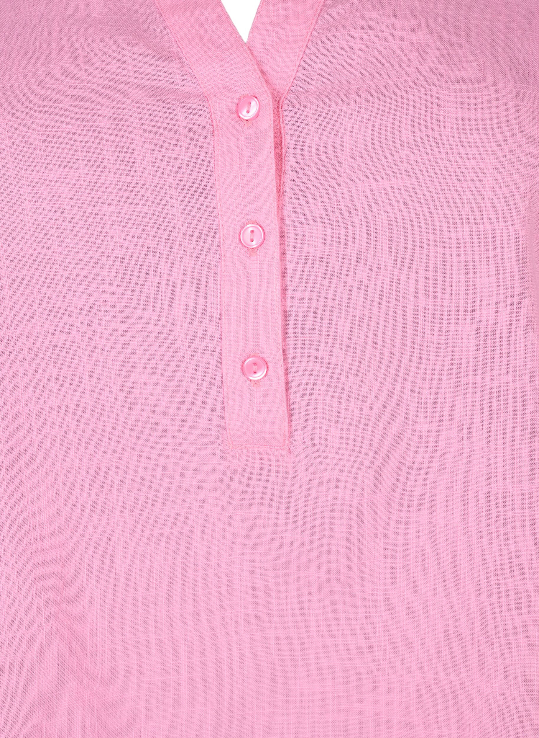 Zizzi Hemdbluse aus Baumwolle mit V-Ausschnitt, Rosebloom, Packshot image number 2