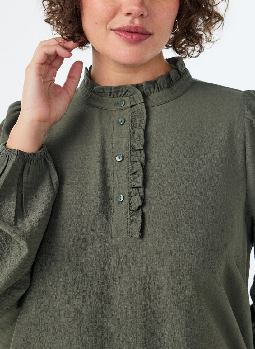 Tunique en viscose avec volants et boutons, Vert, Model image number 3