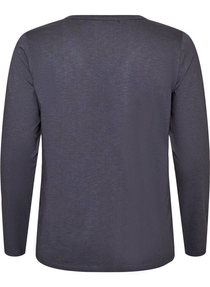 T-shirt &agrave; manches longues avec col V et boutons, Gris bleut&eacute;, Packshot image number 1
