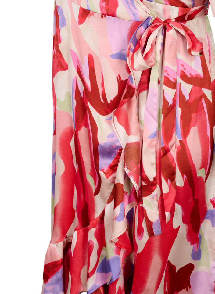 Robe portefeuille en satin avec imprimé, Geranium Graphic AOP, Packshot image number 3