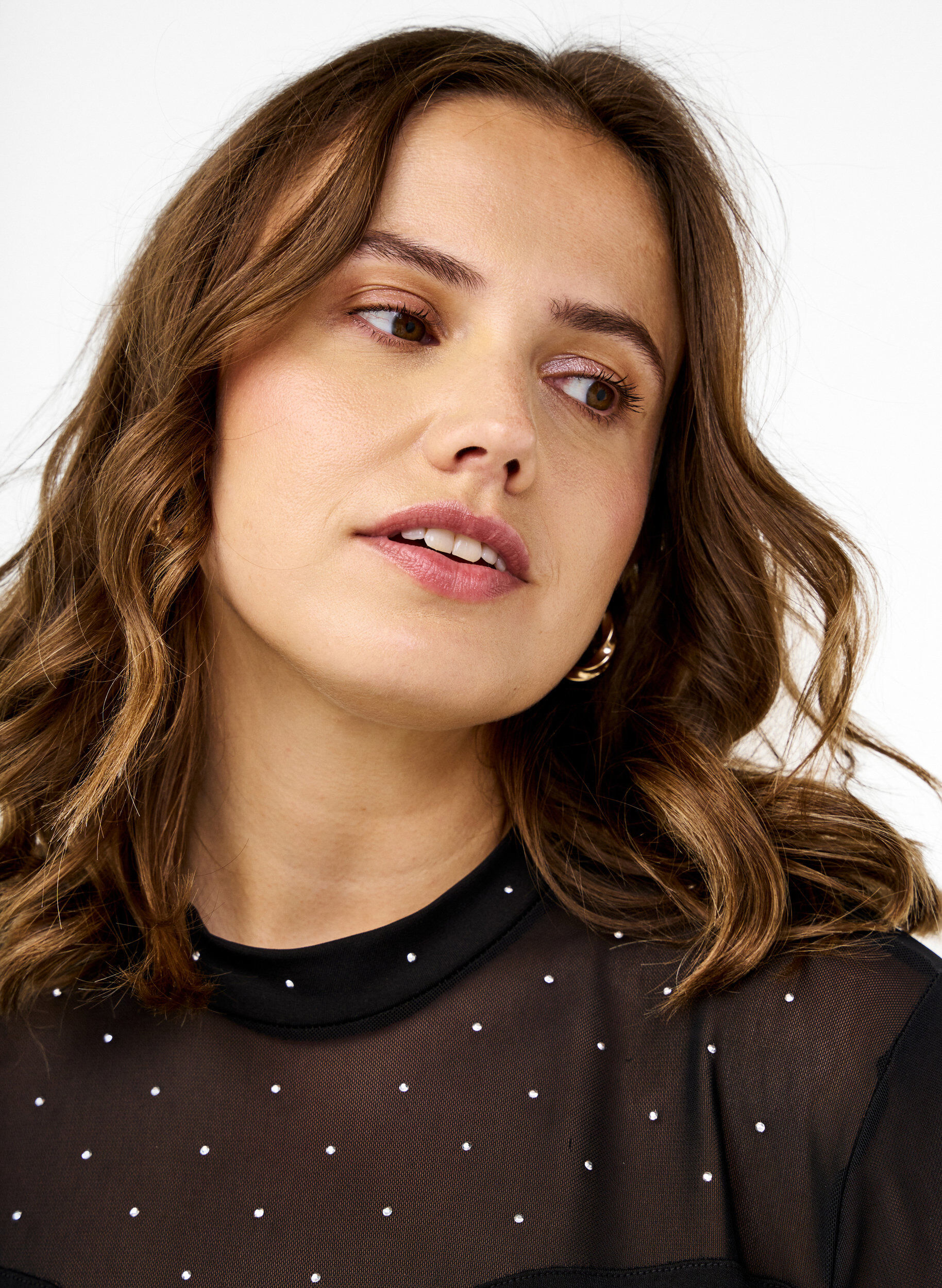 Zizzi Body mit Nieten und langen Mesh-&Auml;rmeln, Black, Image image number 0