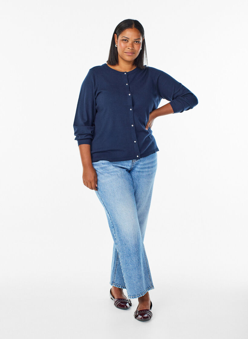 Cardigan mit runden Kn&ouml;pfen, Blau, Model image number 1