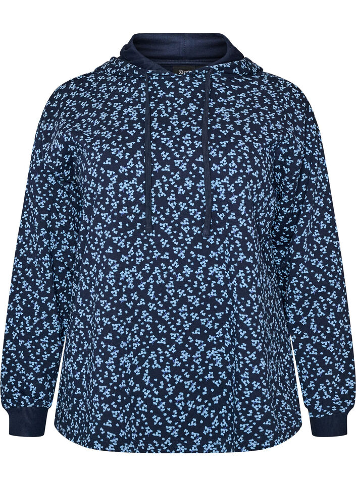 Sweat &agrave; capuche avec imprim&eacute; int&eacute;gral, Bleu, Packshot image number 0
