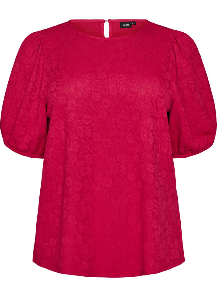 Blouse textur&eacute;e &agrave; manches courtes, Rose, Packshot image number 0
