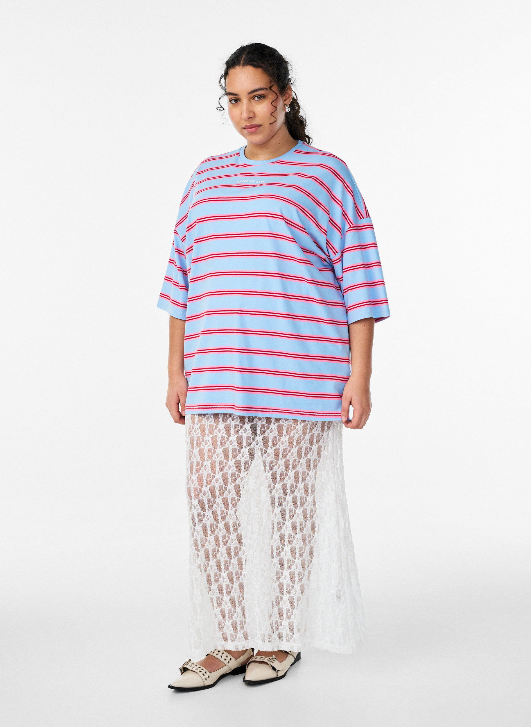 Zizzi Langer Rock aus transparenter Spitze, Wei&szlig;, Model image number 1