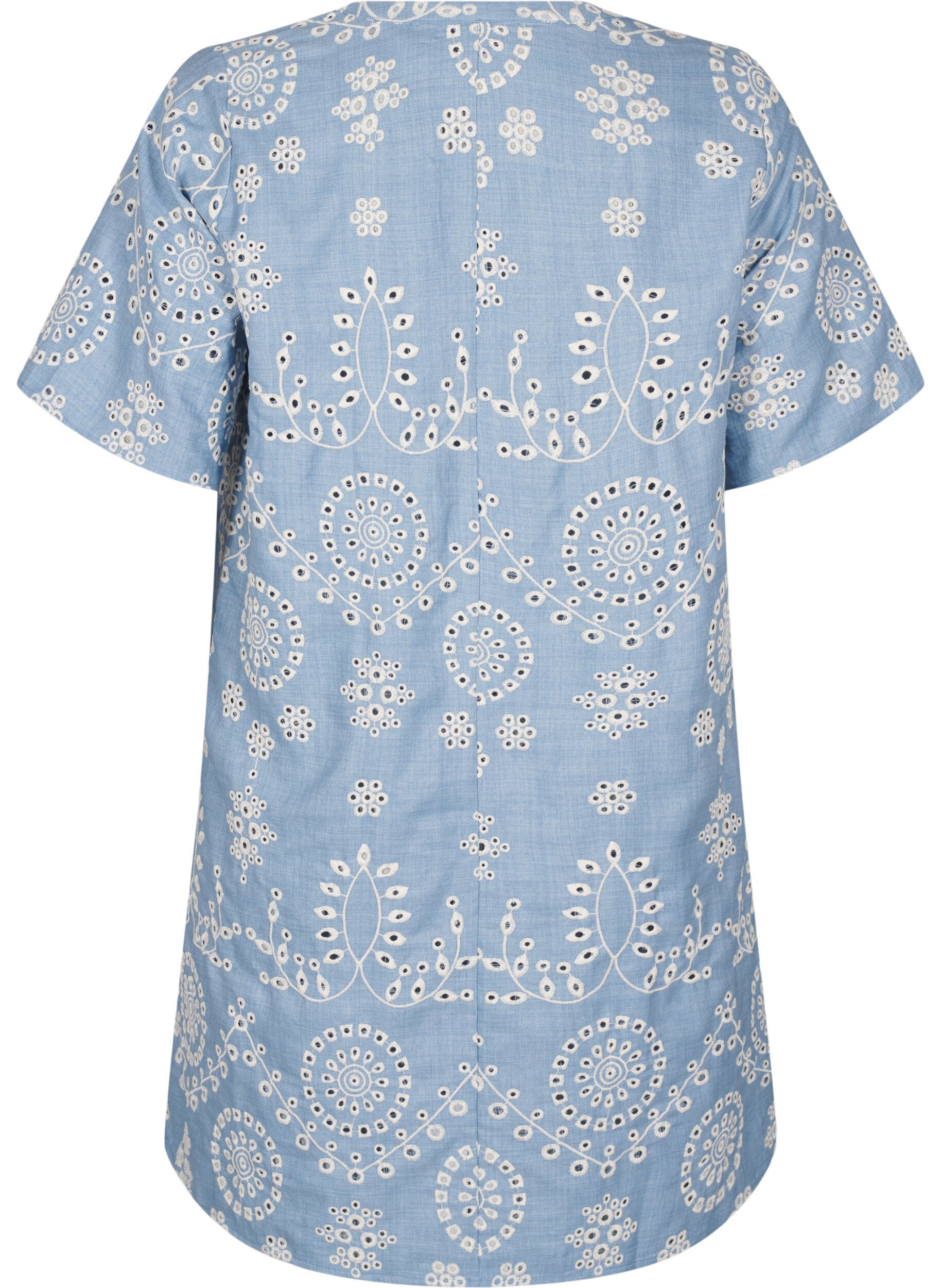 Zizzi Kleid mit dekorativem Lochmuster, Blau, Packshot image number 1