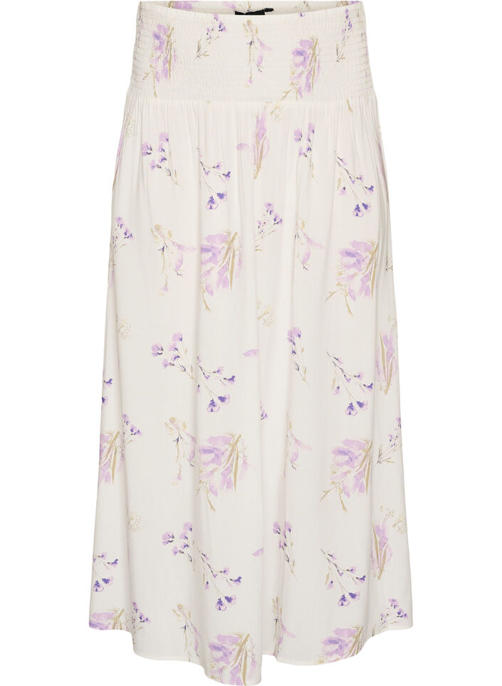 Jupe longue en viscose avec smocks, Blanc, Packshot image number 0