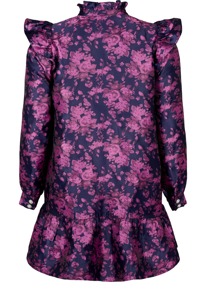 Robe avec détail de volant et boutons de perles, Dark Blue Pink, Packshot image number 1
