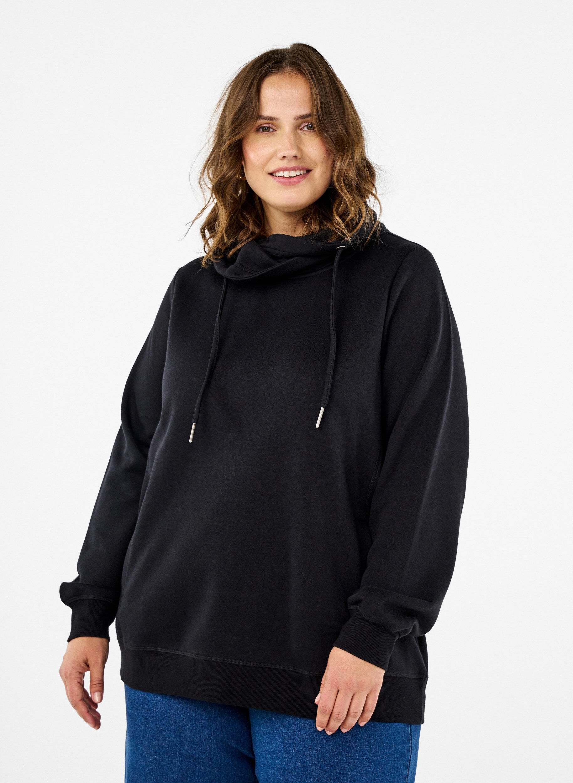 Zizzi FLASH - Sweatshirt mit Stehkragen, Black, Model image number 0