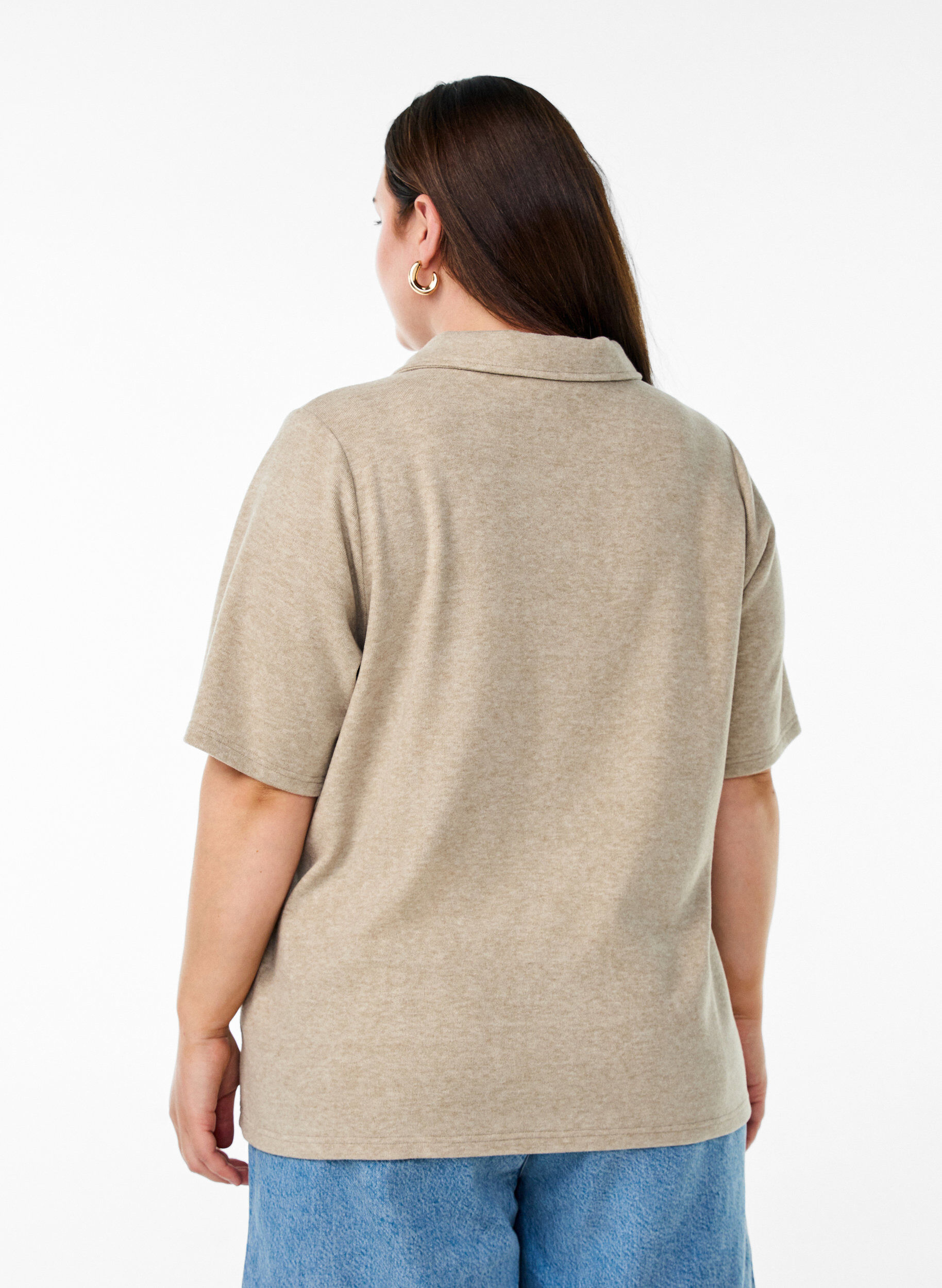 Zizzi Jersey Bluse mit Kragen und kurzen &Auml;rmeln, Braun, Model image number 2