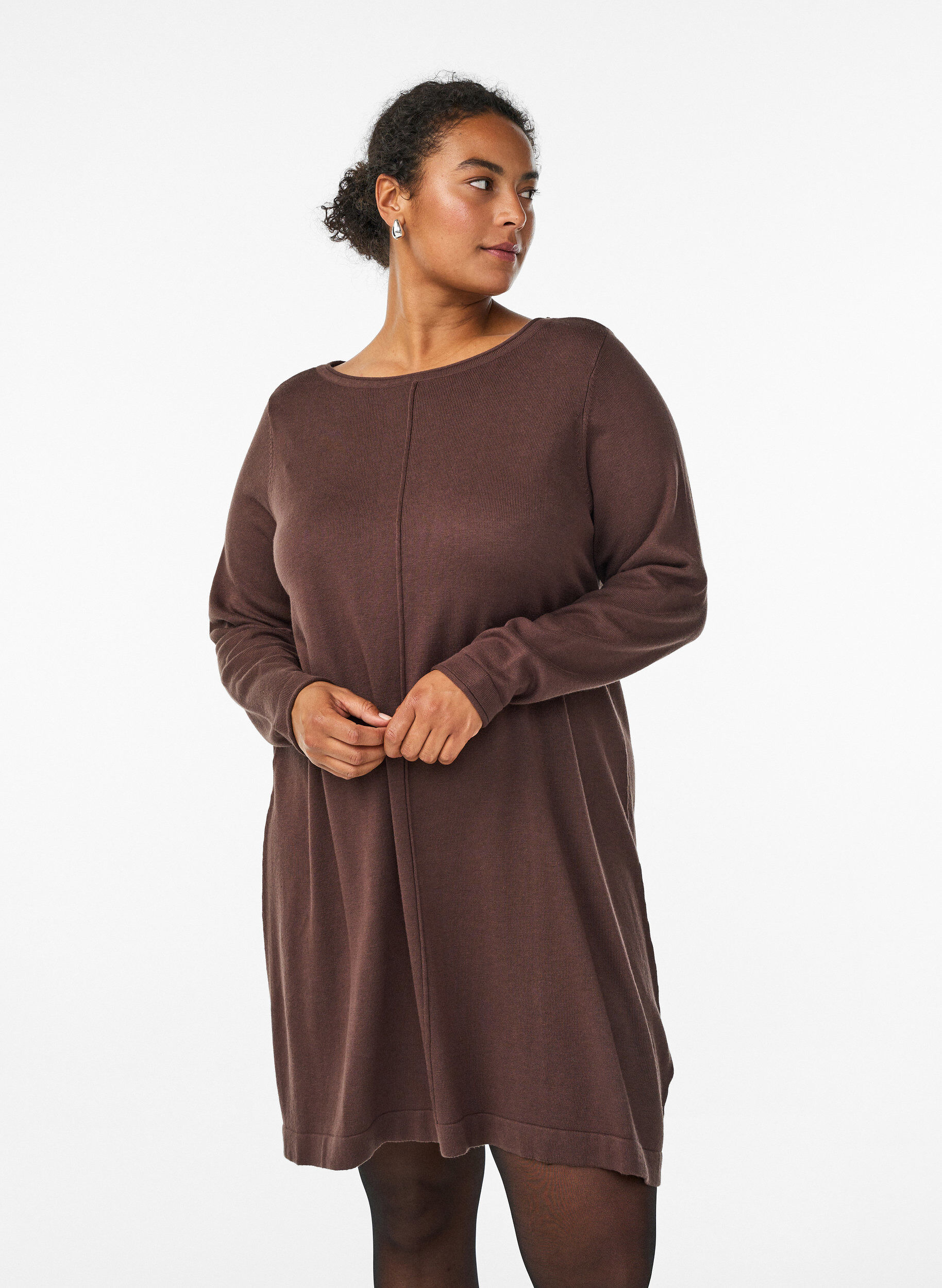 Zizzi Strickkleid aus Baumwoll-Viskose-Mischung, Braun, Model image number 0