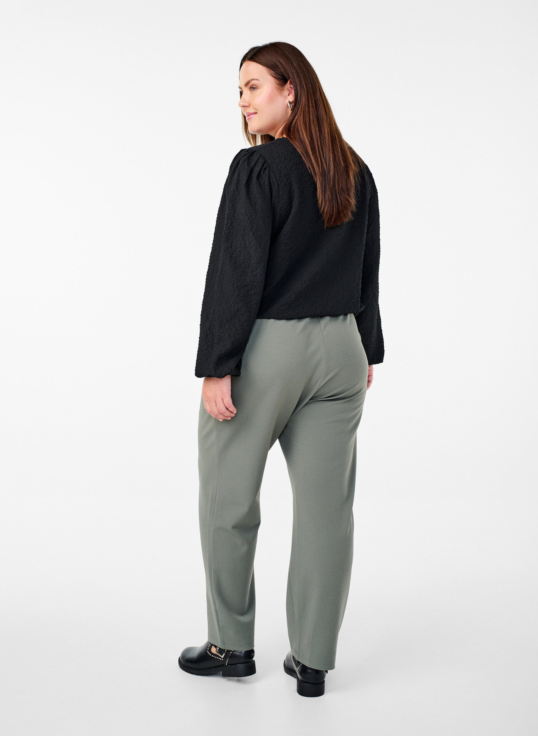 Zizzi Pantalon &agrave; coupe droite, Gris anthracite, Model image number 1