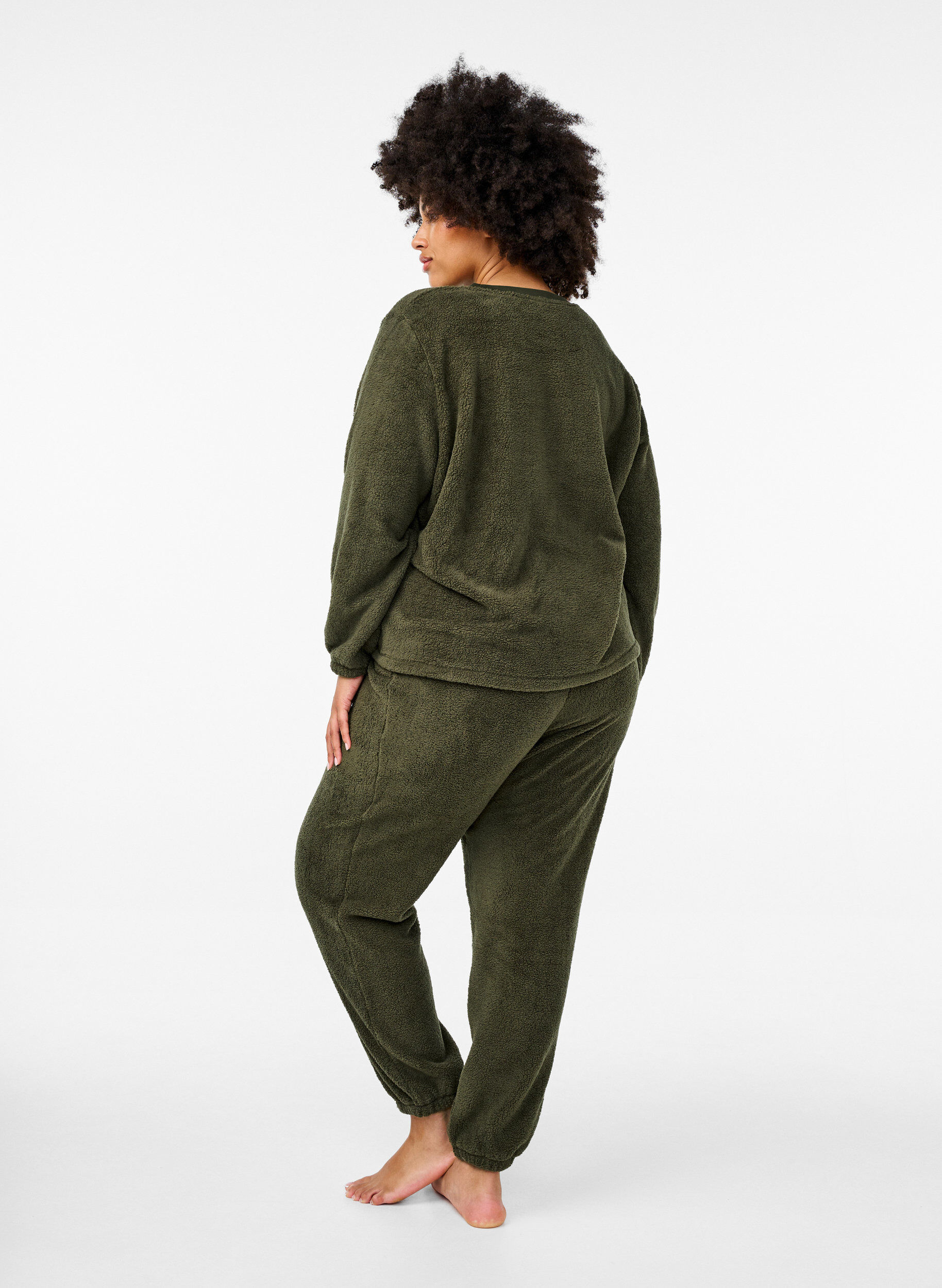 Zizzi Pantalon en peluche souple avec taille &eacute;lastiqu&eacute;e, Forest Night, Model image number 1