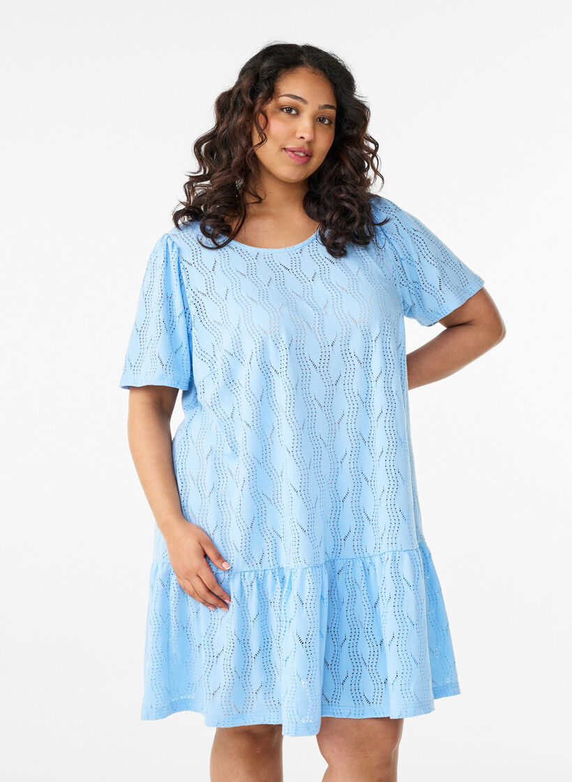 Robe courte en jersey &agrave; motif ajour&eacute;, Bleu Clair, Model image number 0