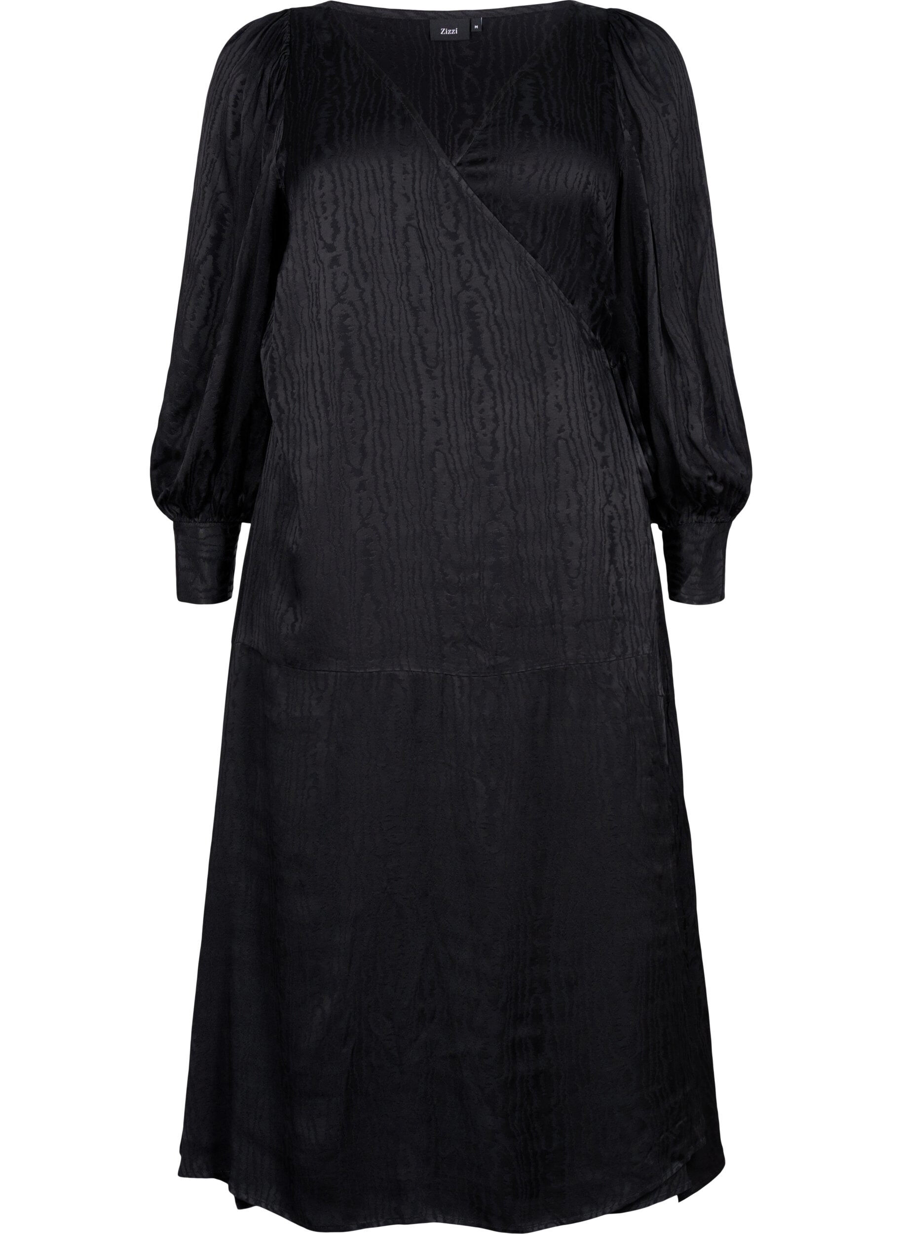 Zizzi Lang&auml;rmeliges Kleid aus Viskose mit Ton-in-Ton-Druck, Black, Packshot image number 0