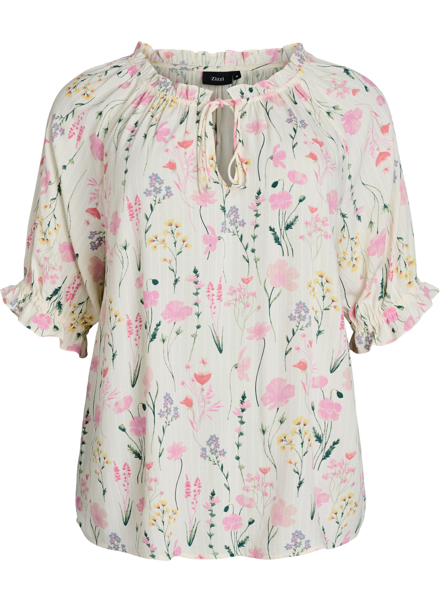 ZizziBlouse en viscose &agrave; fleurs avec manches mi-longues, Vanille, Packshot image number 0