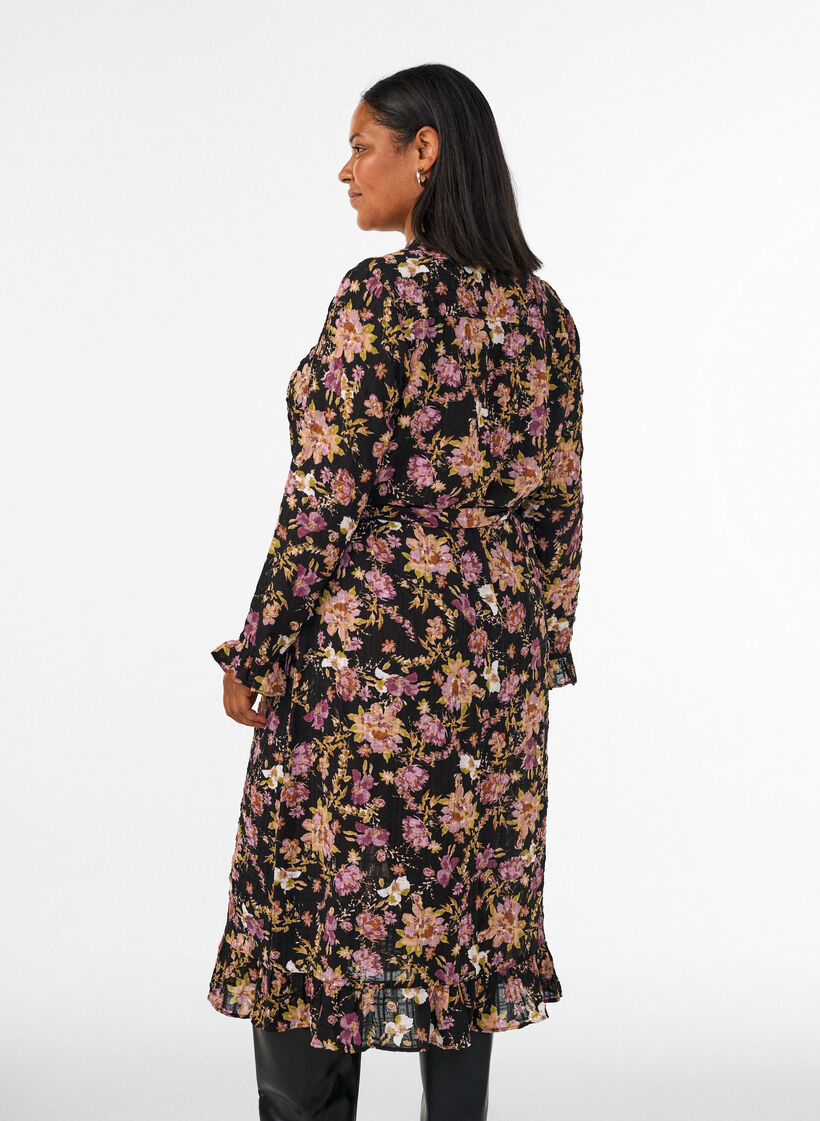 Midikleid mit gebl&uuml;mtem Print und abnehmbarem Bindeg&uuml;rtel, Schwarz, Model image number 2