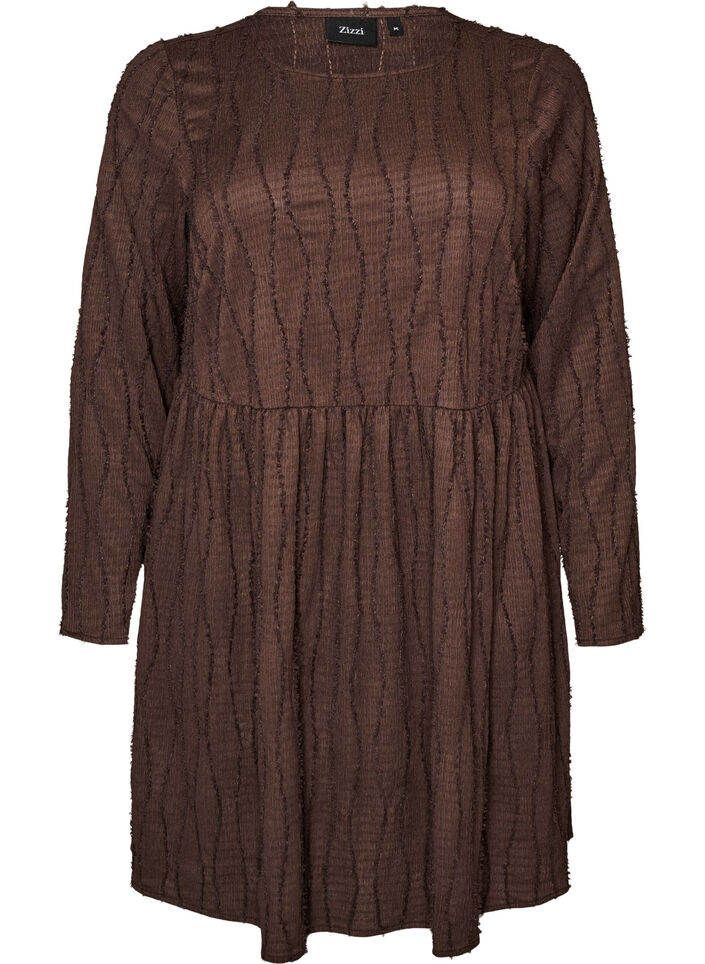 Kurzes Jerseykleid mit welligem Strukturmuster, Braun, Packshot image number 0