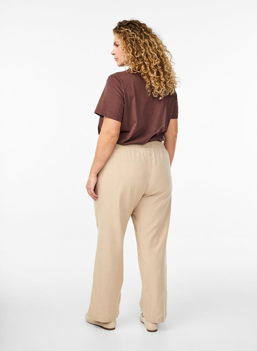 Pantalon smock&eacute; avec lin, Beige, Model image number 1