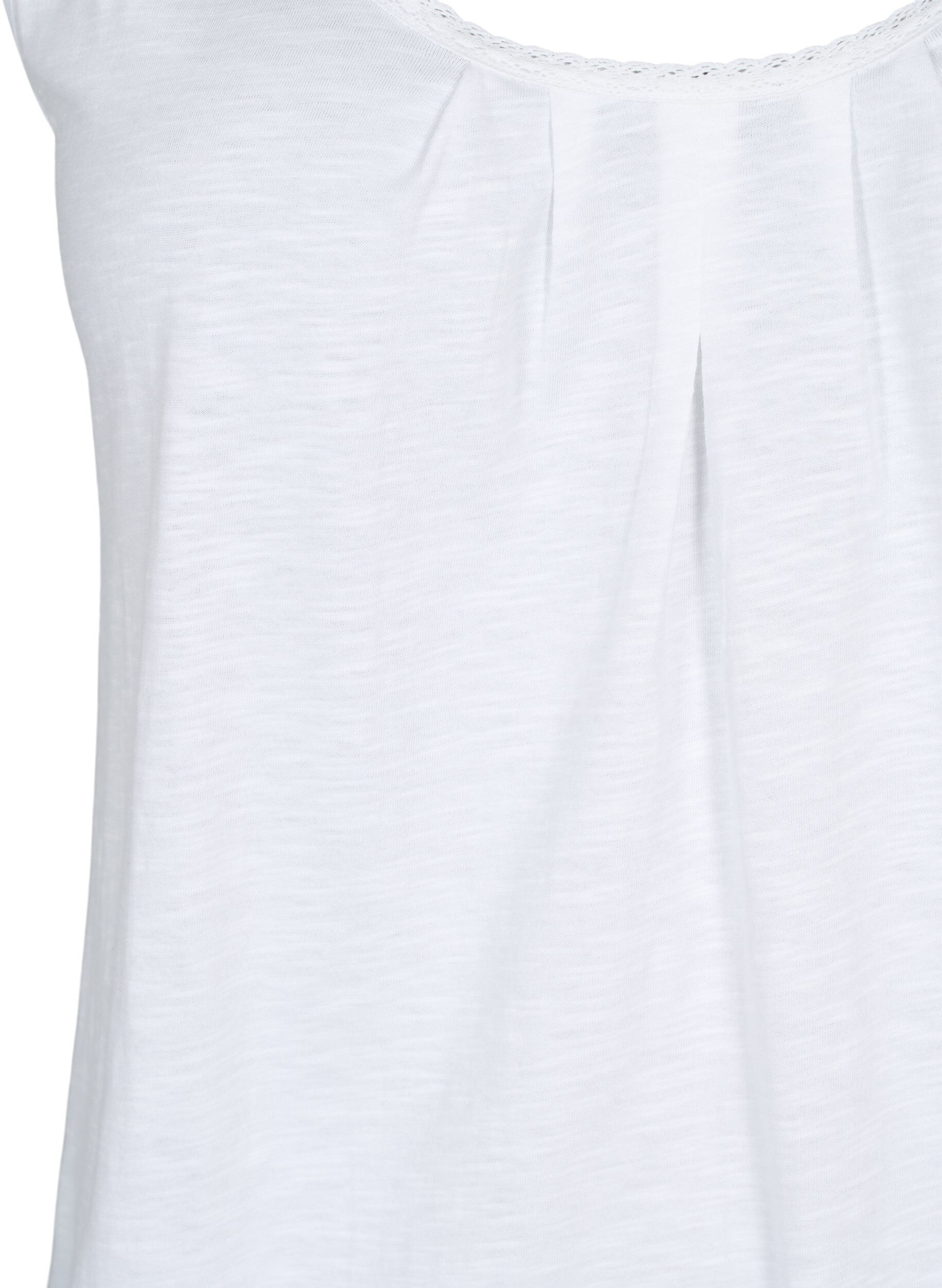 Zizzi Top en coton avec bordure en dentelle, Bright White, Packshot image number 2