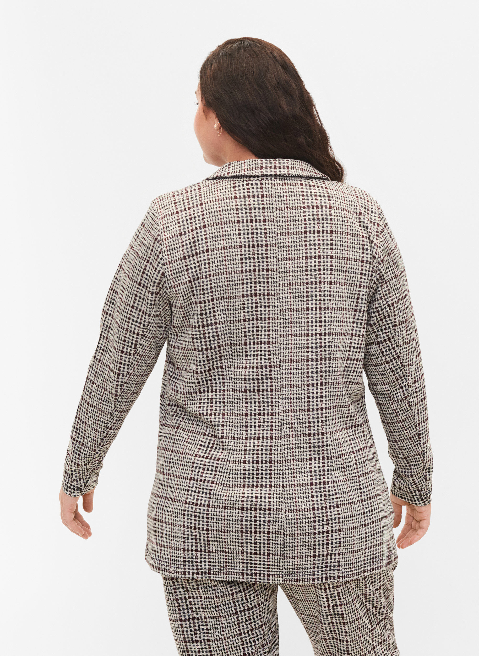 Zizzi Karierter Blazer mit Knopfverschluss, Brown Check, Model image number 1