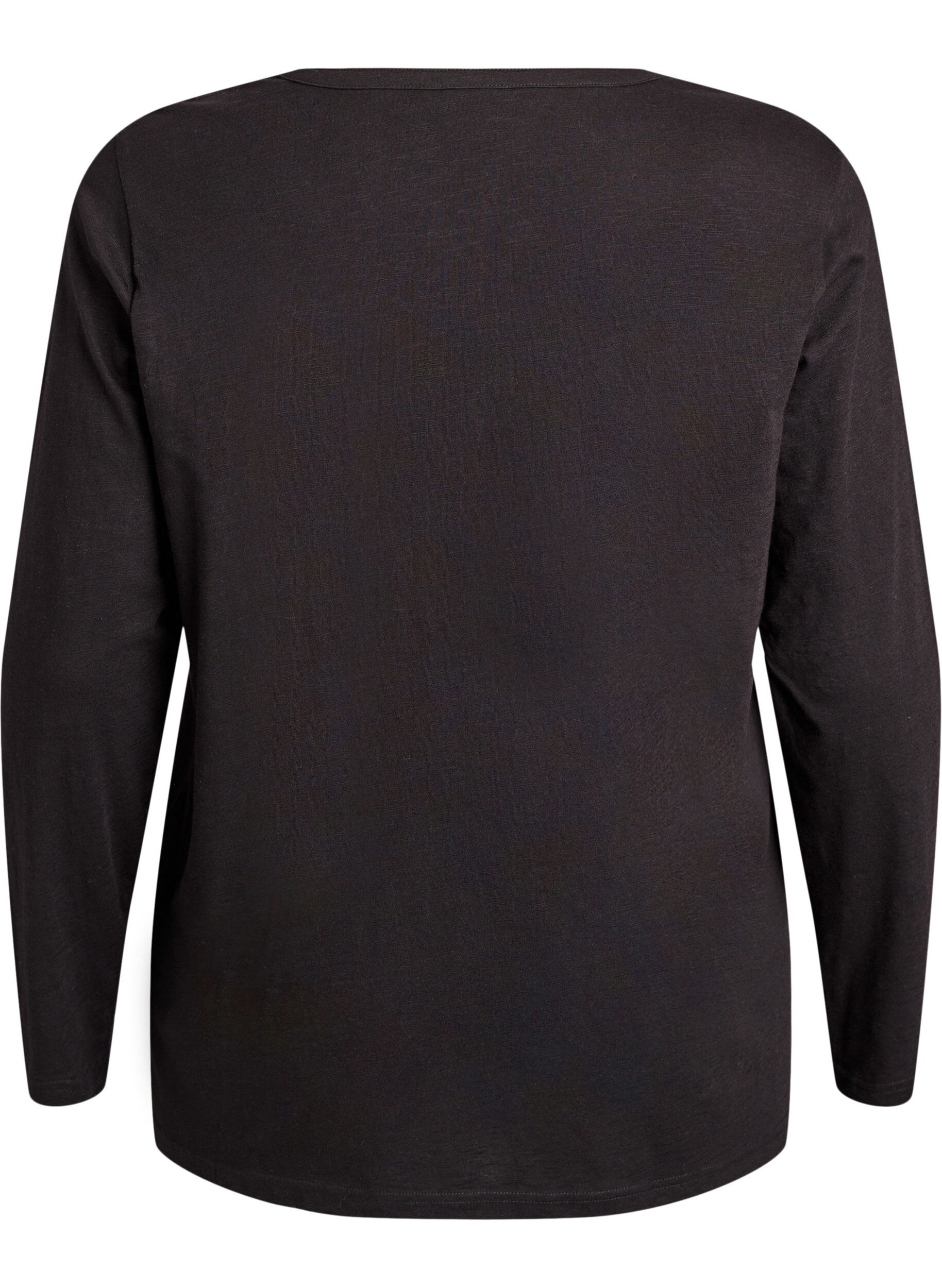 ZizziT-shirt &agrave; manches longues avec col V et boutons, Noir, Packshot image number 1
