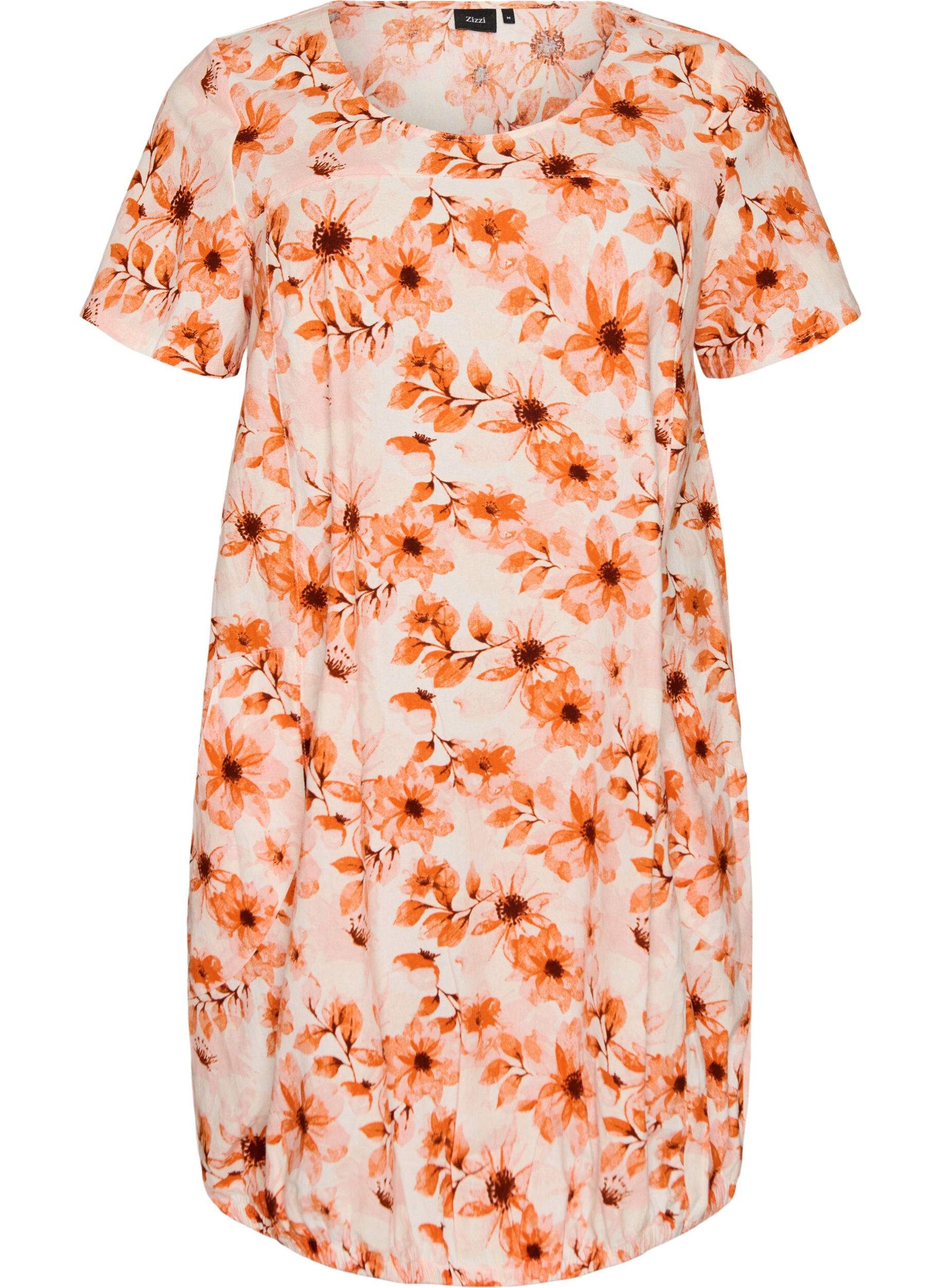 Robe en coton &agrave; manches courtes avec imprim&eacute;