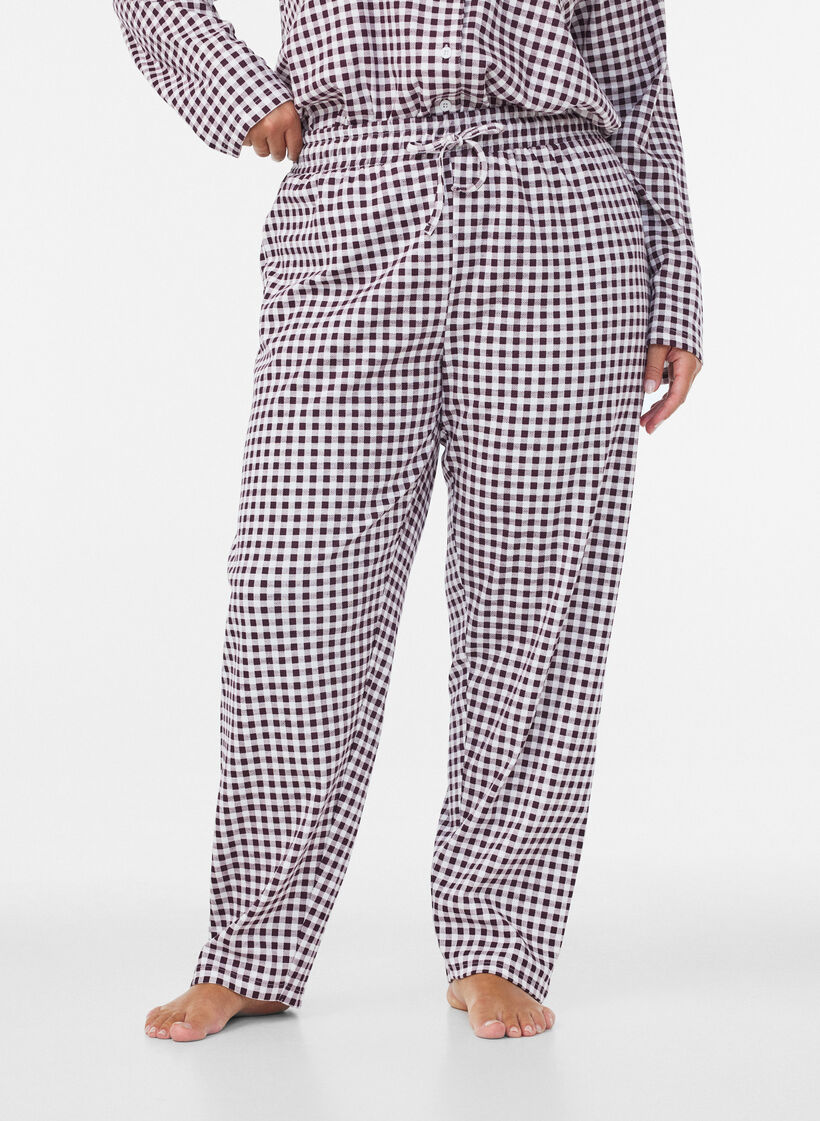 Pantalon de pyjama taille haute en coton, Bordeaux, Model image number 2