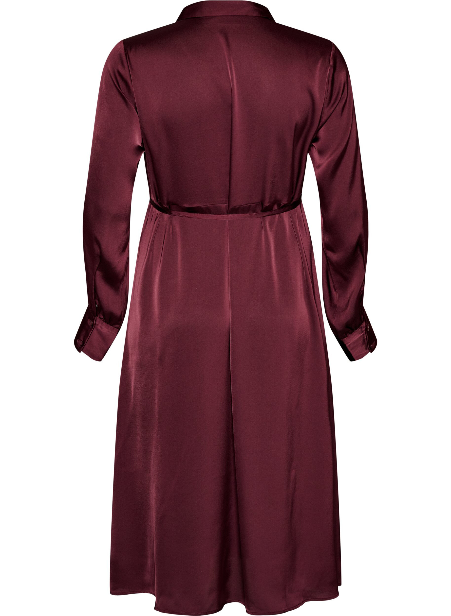 ZizziRobe chemise en satin avec une ceinture &agrave; nouer, Bordeaux, Packshot image number 1