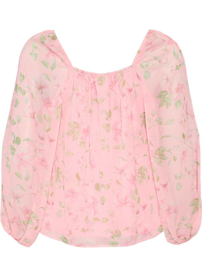 Chemisier en mousseline avec imprim&eacute; floral et manches longues, Rose, Packshot image number 1
