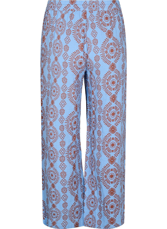 Pantalon ample en mousseline de coton à motif, Bleu Clair, Packshot image number 1