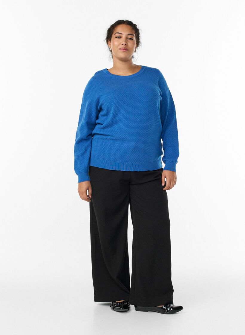 Strickbluse aus Baumwolle mit Strukturmuster, Blau, Model image number 1