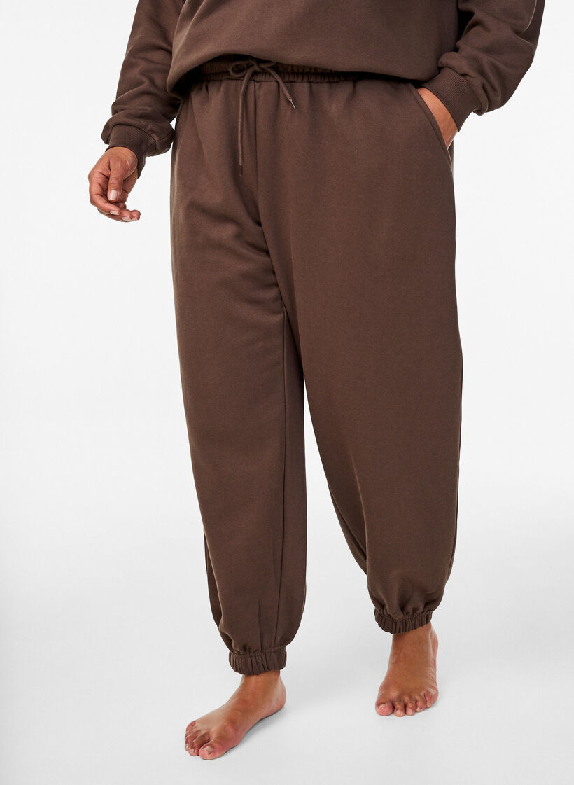Pantalon de jogging taille haute avec poches, Marron, Model image number 2