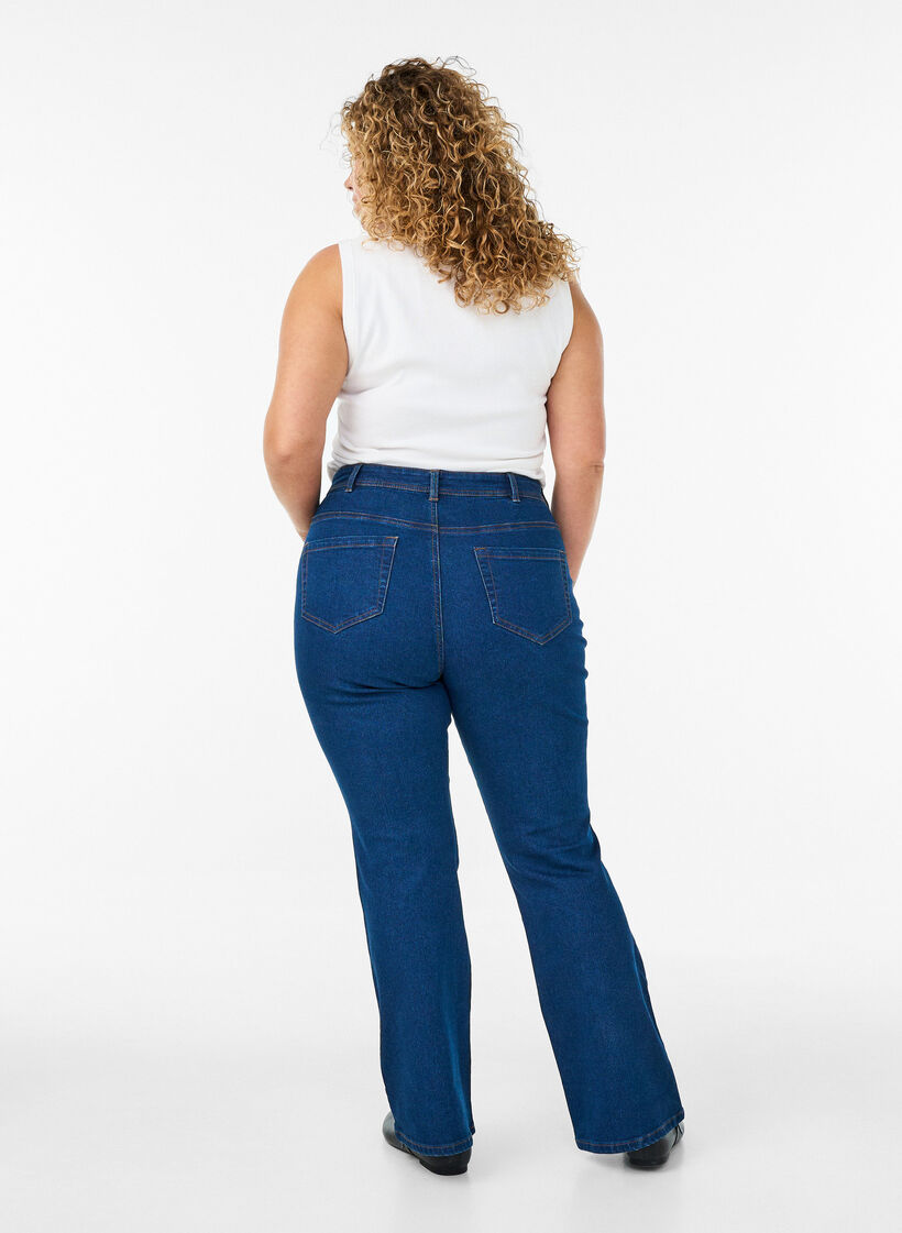 Hoch taillierte Jeans mit Bootcut, Blau, Model image number 1