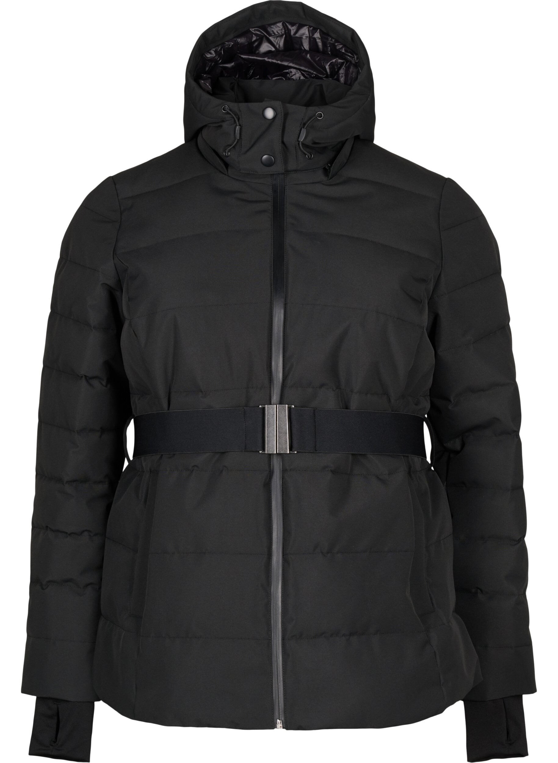 Zizzi Ski-Jacke mit Kapuze und G&uuml;rtel, Black, Packshot image number 0