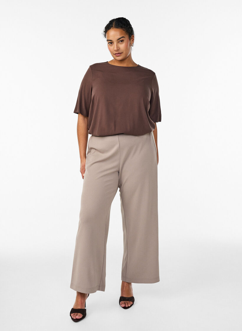 FLASH - Chemisier tiss&eacute; &agrave; manches courtes et col rond, Marron, Model image number 1