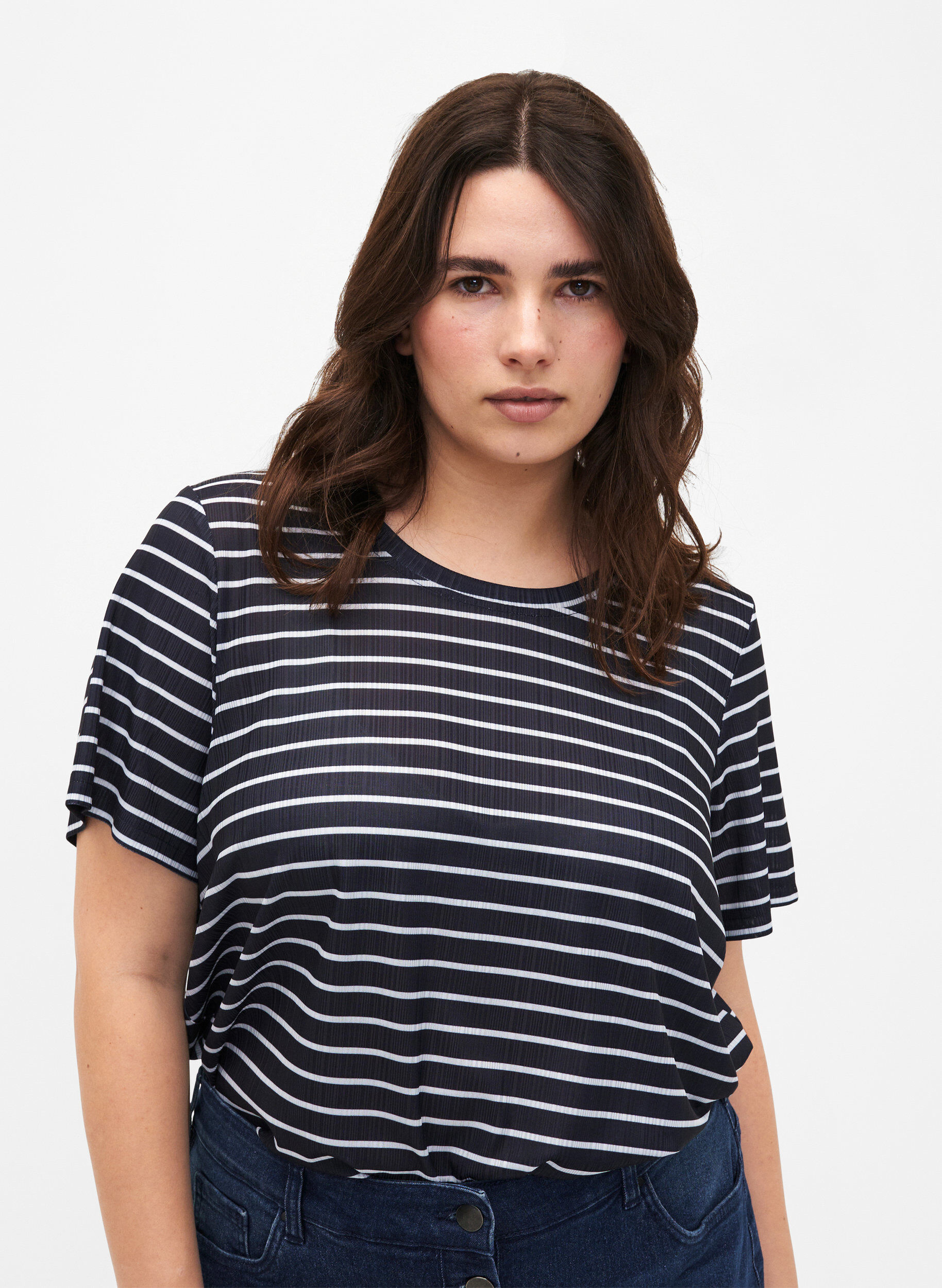 Zizzi FLASH &ndash; T-Shirt mit Streifen, Night S. W. Stripe, Model image number 0