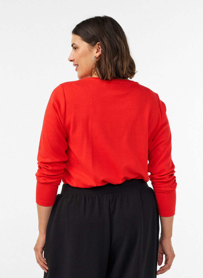 Langarm-Basic-T-Shirt mit Rundhalsausschnitt, Rot, Model image number 2