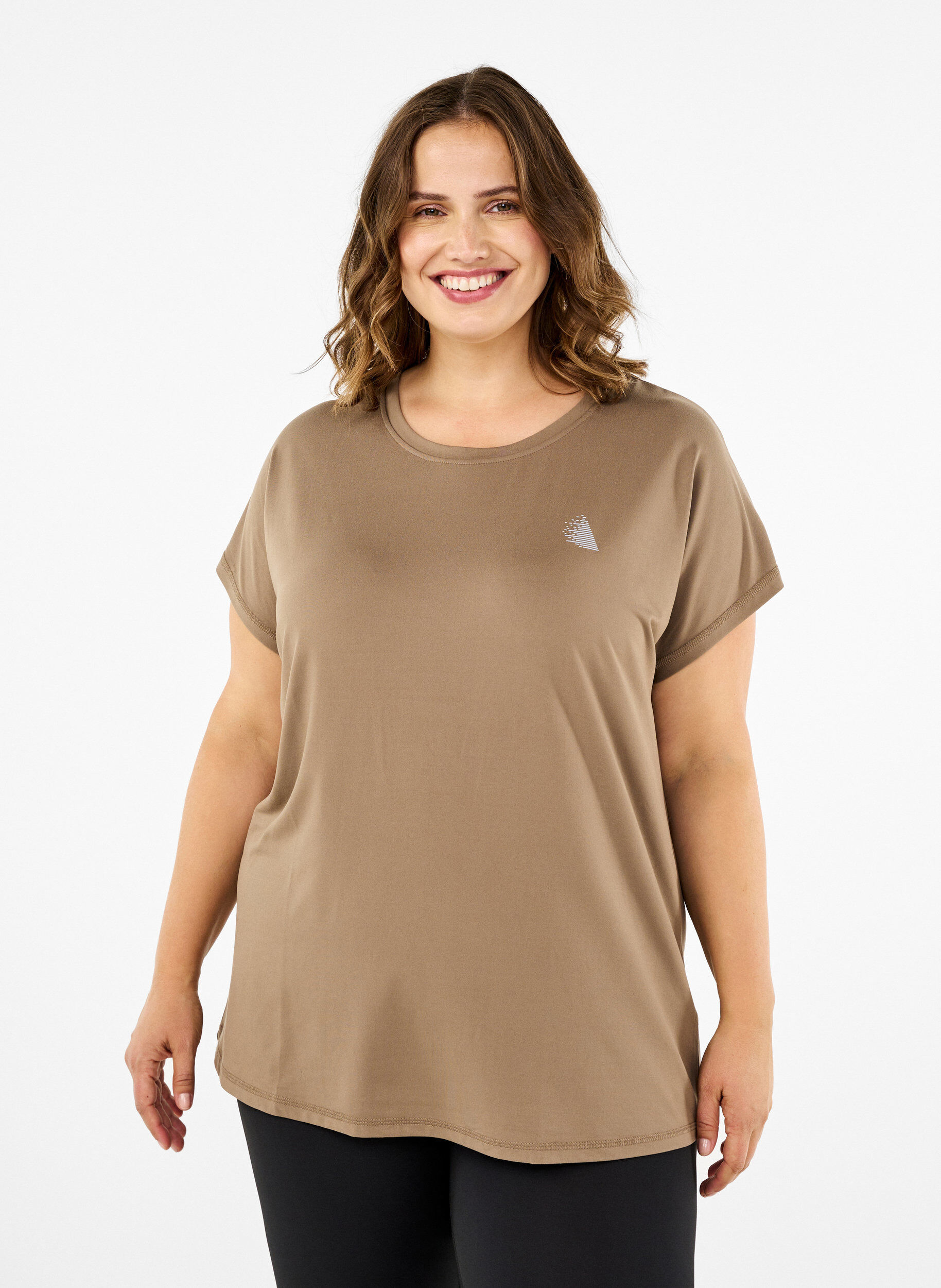 Zizzi Unifarbenes T-Shirt f&uuml;rs Training, Beige, Model image number 0