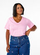T-shirt basique &agrave; manches courtes et col en V, Rose, Model image number 0