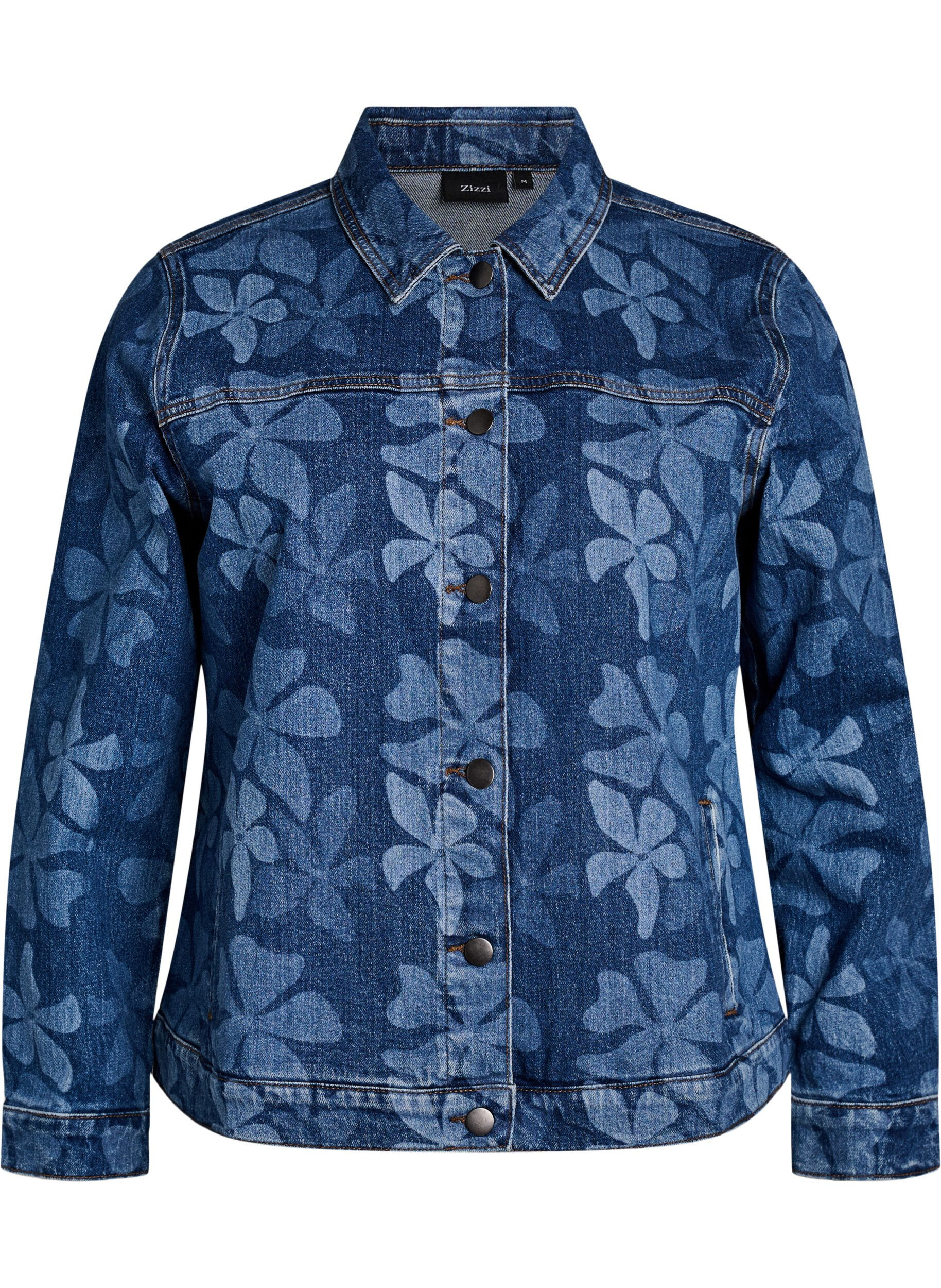Zizzi Gebl&uuml;mte Jeansjacke, Blau, Packshot image number 0