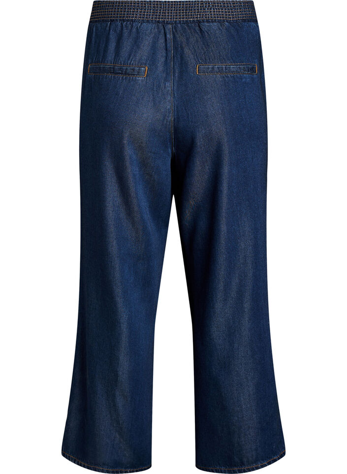 Pantalon large en lyocell aspect denim, Bleu, Packshot